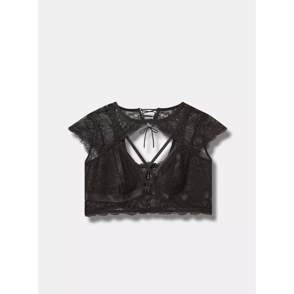 NWT Torrid Black Lace High Neck Strappy Bralette Top Size 4 26 Plus - Picture 2 of 4
